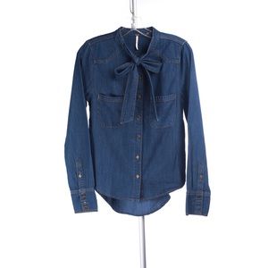 NWOT Free People Tie Neck Denim Western Shirt